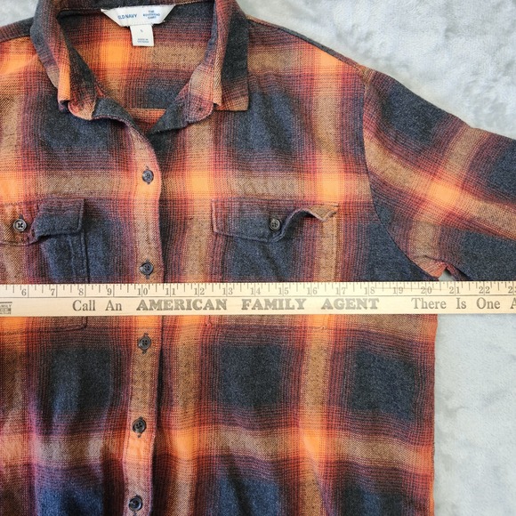 Old Navy The Boyfriend Taylor Swift Evermore Flannel Shirt Womens S Orange Plaid - Picture 5 of 6